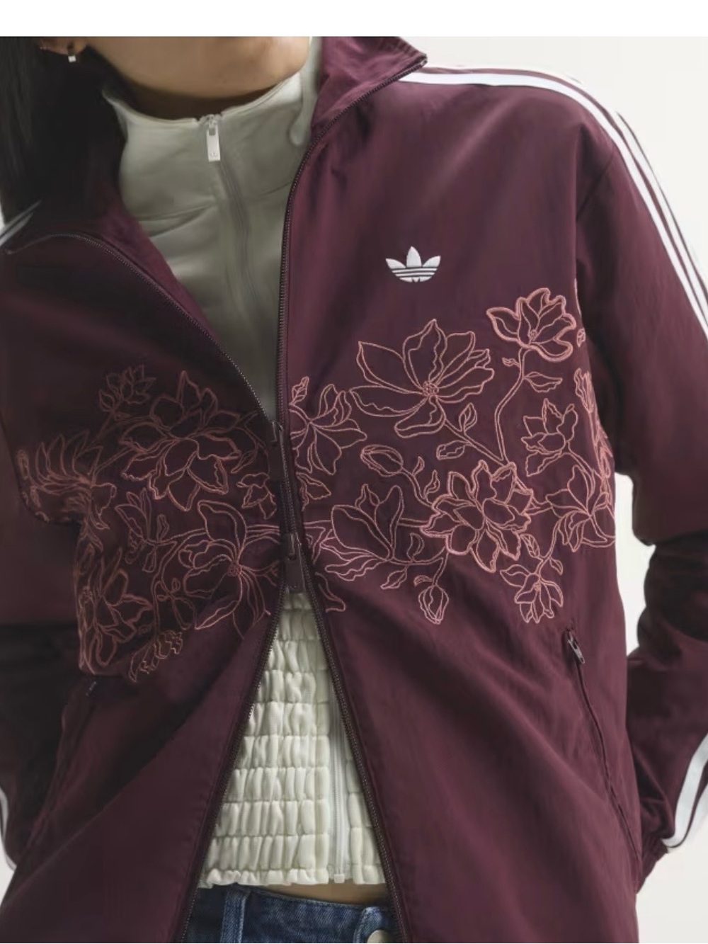 adidas Women's Burgundy Floral Bomber Jacket